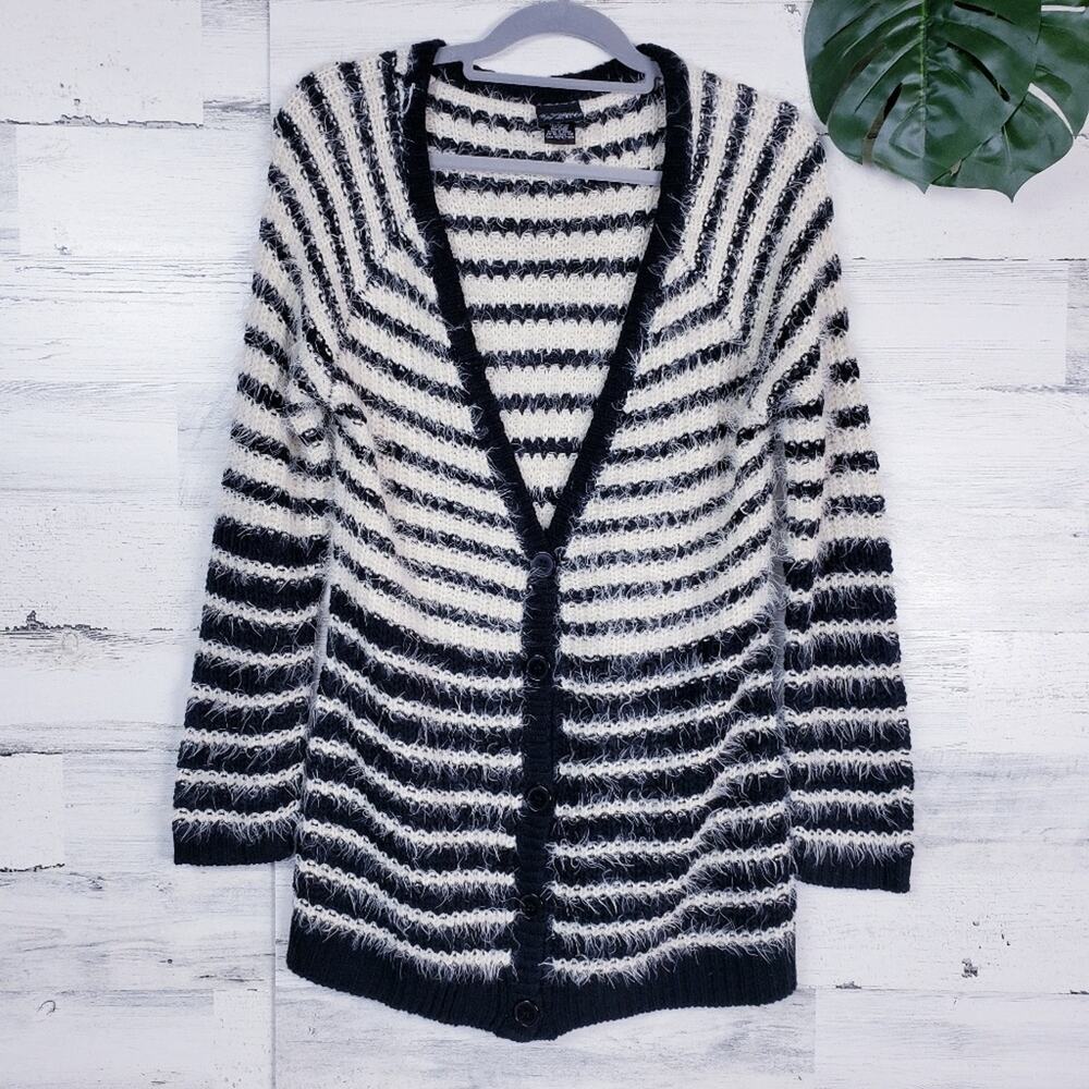 Daytrip Striped Fuzzy Button Front Cardigan